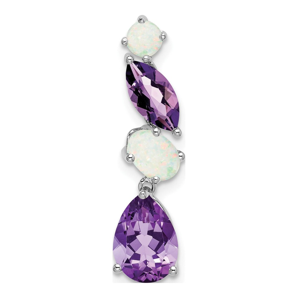 14K White Gold Amethyst & Opal Slide Pendant