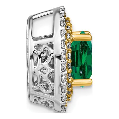 14K Two-Tone Gold 1/5 ct tw Lab-Created Emerald & Lab-Grown Diamond Slide Pendant – view 3