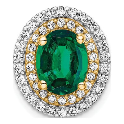 14K Two-Tone Gold 1/5 ct tw Lab-Created Emerald & Lab-Grown Diamond Slide Pendant
