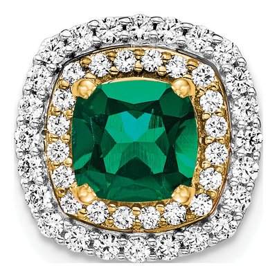 14K Two-Tone Gold 1/2 ct tw Lab-Created Emerald & Lab-Grown Diamond Slide Pendant