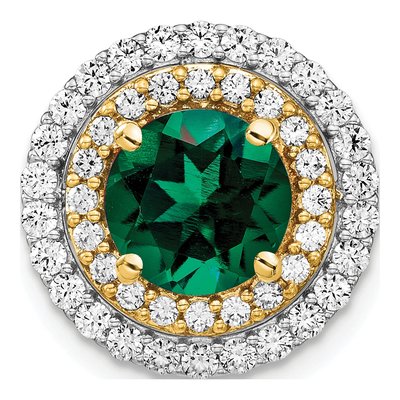 14K Two-Tone Gold 5/8 ct tw Lab-Created Emerald & Lab-Grown Diamond Slide Pendant
