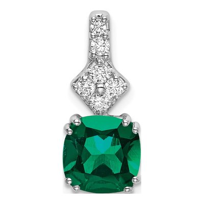 14K White Gold 1/5 ct tw Lab-Created Emerald & Lab-Grown Diamond Slide Pendant