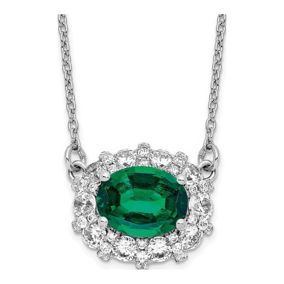14K White Gold 1 ct tw Lab-Created Emerald & Lab-Grown Diamond Necklace