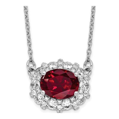 14K White Gold 1 ct tw Lab-Created Ruby & Lab-Grown Diamond Necklace