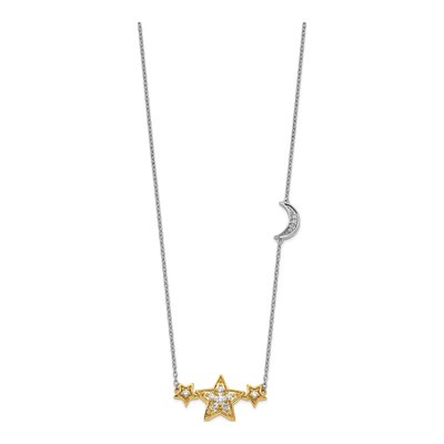 14K Two-Tone Gold 1/5 ct tw Lab-Grown Diamond Stars Moon Necklace – view 3
