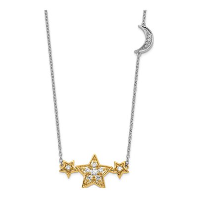14K Two-Tone Gold 1/5 ct tw Lab-Grown Diamond Stars Moon Necklace