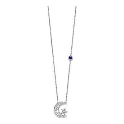 14K White Gold 1/5 ct tw Lab-Created Sapphire & Lab-Grown Diamond Moon Star Necklace – view 2