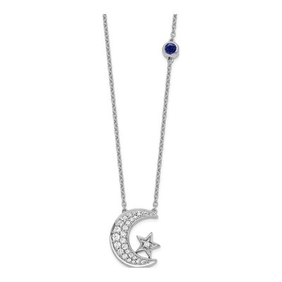 14K White Gold 1/5 ct tw Lab-Created Sapphire & Lab-Grown Diamond Moon Star Necklace