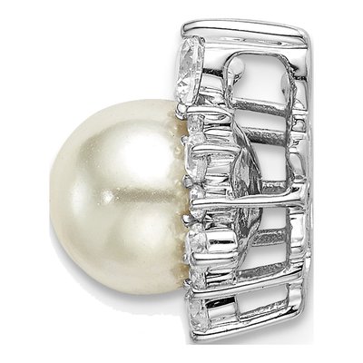 14K White Gold 1/3 ct tw Pearl & Lab-Grown Diamond Slide Pendant – view 2