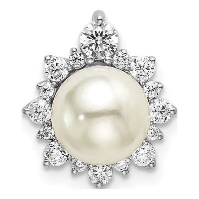 14K White Gold 1/3 ct tw Pearl & Lab-Grown Diamond Slide Pendant