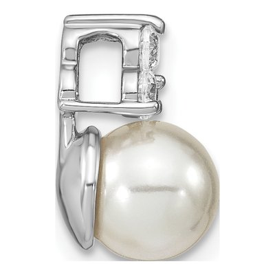 14K White Gold 1/5 ct tw Pearl & Lab-Grown Diamond Slide Pendant – view 2
