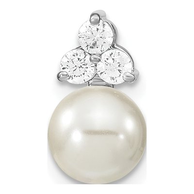 14K White Gold 1/5 ct tw Pearl & Lab-Grown Diamond Slide Pendant