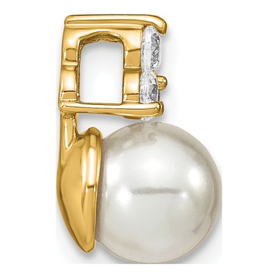 14K Yellow Gold 1/5 ct tw Pearl & Lab-Grown Diamond Slide Pendant – view 3
