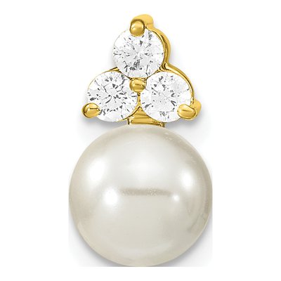 14K Yellow Gold 1/5 ct tw Pearl & Lab-Grown Diamond Slide Pendant