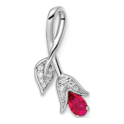 14K White Gold Ruby & Diamond Floral Slide Pendant