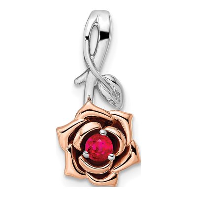 14K Two-Tone Gold Ruby Flower Slide Pendant