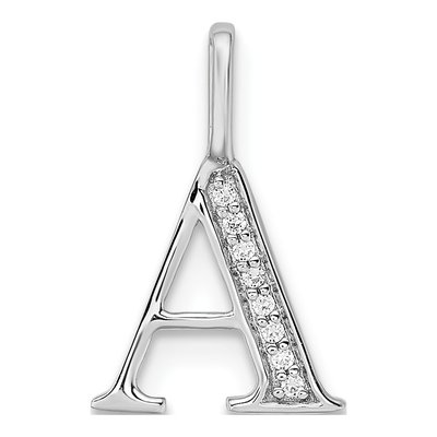 14K White Gold Diamond Letter A Pendant