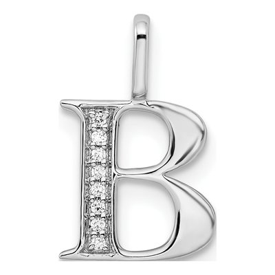 14K White Gold Diamond Letter B Pendant