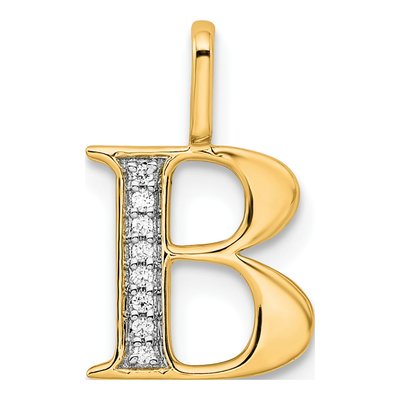 14K Yellow Gold Diamond Letter B Pendant
