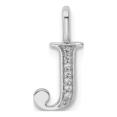 14K White Gold Diamond Letter J Pendant