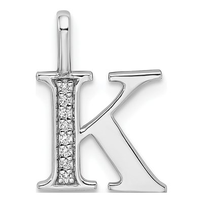 14K White Gold Diamond Letter K Pendant