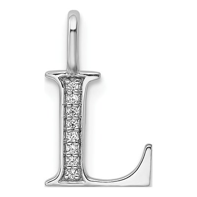 14K White Gold Diamond Letter L Pendant