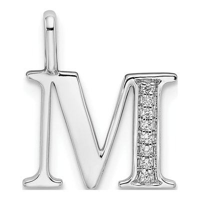 14K White Gold Diamond Letter M Pendant