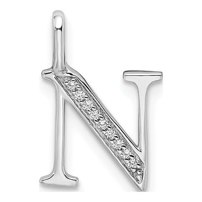 14K White Gold Diamond Letter N Pendant