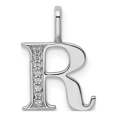 14K White Gold Diamond Letter R Pendant