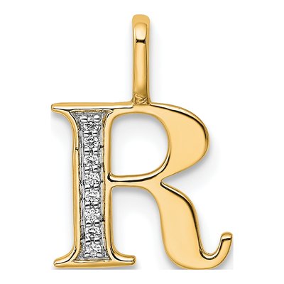 14K Yellow Gold Diamond Letter R Pendant