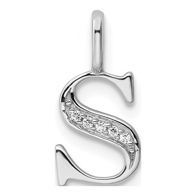 14K White Gold Diamond Letter S Pendant