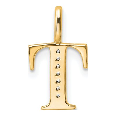 10K Yellow Gold Diamond Letter T Pendant – view 3