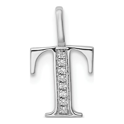 14K White Gold Diamond Letter T Pendant