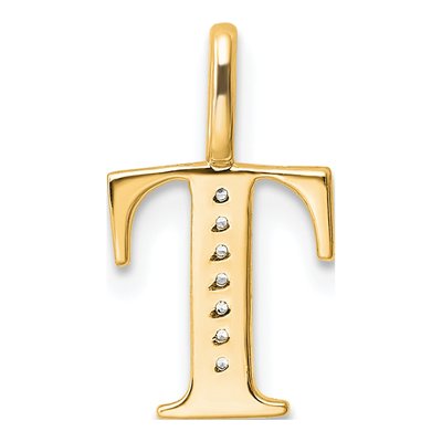 14K Yellow Gold Diamond Letter T Pendant – view 4