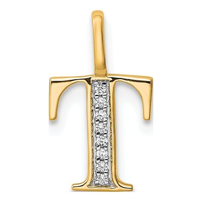 14K Yellow Gold Diamond Letter T Pendant