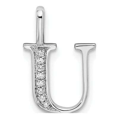 14K White Gold Diamond Letter U Pendant
