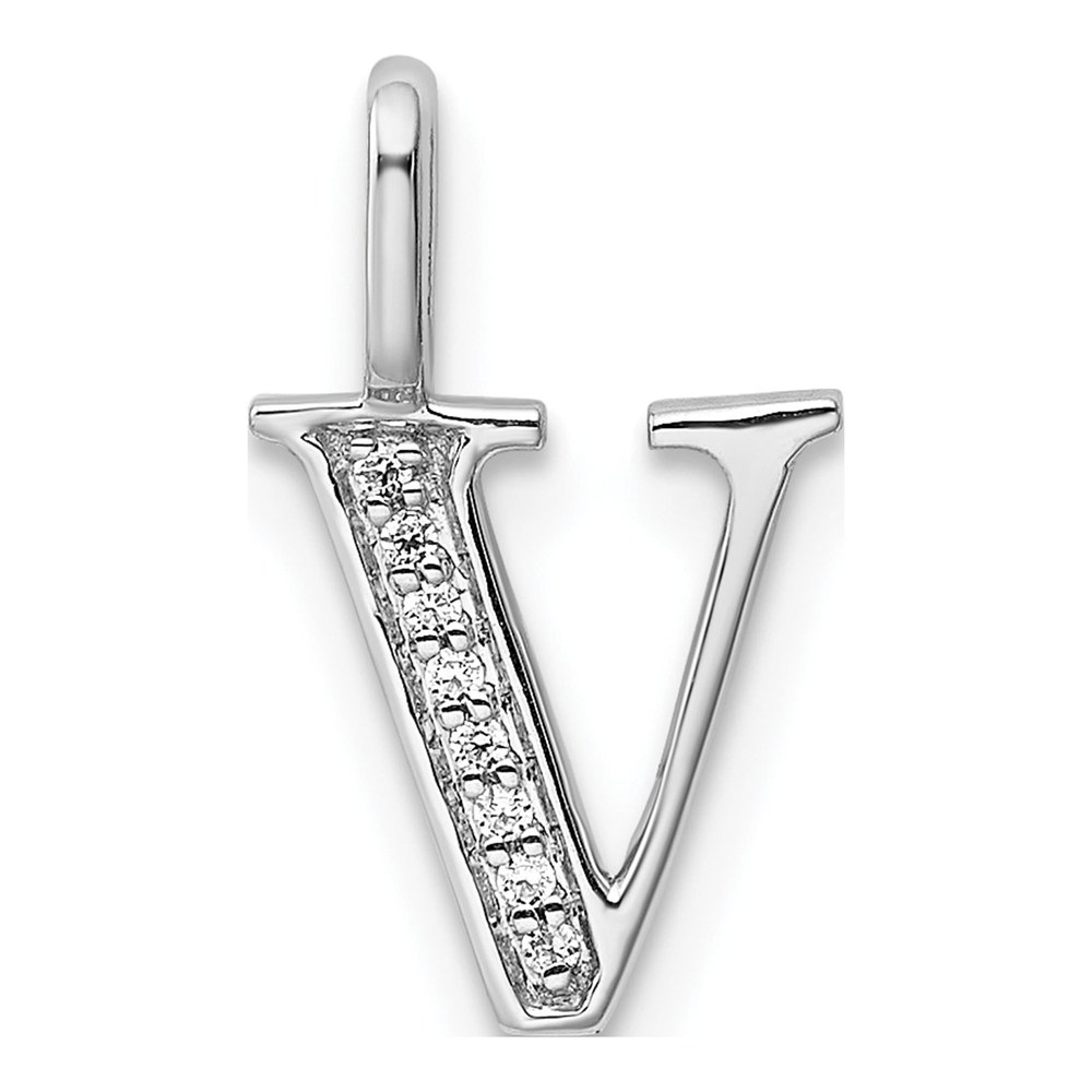 14K White Gold Diamond Letter V Pendant