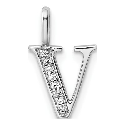 14K White Gold Diamond Letter V Pendant