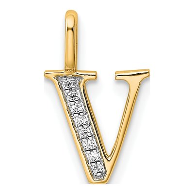 14K Yellow Gold Diamond Letter V Pendant