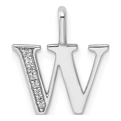 14K White Gold Diamond Letter W Pendant