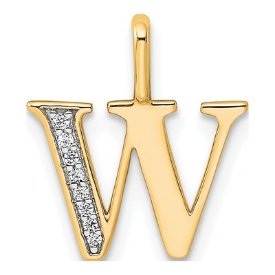 14K Yellow Gold Diamond Letter W Pendant