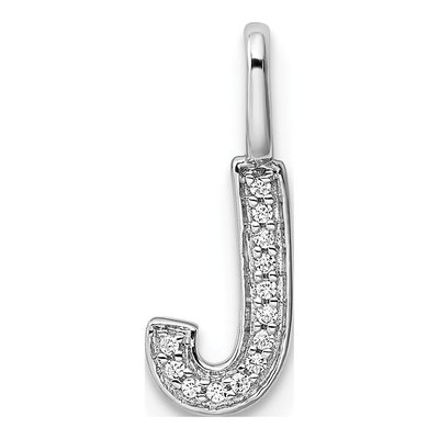 14K White Gold Diamond Letter J Pendant