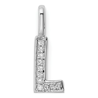 14K White Gold Diamond Letter L Pendant