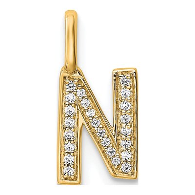 14K Yellow Gold 1/15 ct tw Diamond Letter N Pendant
