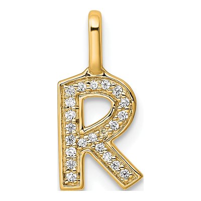 14K Yellow Gold 1/15 ct tw Diamond Letter R Pendant