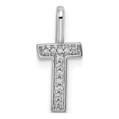 14K White Gold Diamond Letter T Pendant