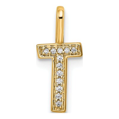 14K Yellow Gold Diamond Letter T Pendant