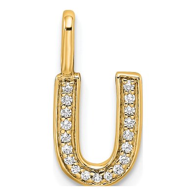 14K Yellow Gold 1/15 ct tw Diamond Letter U Pendant