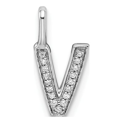 14K White Gold 1/20 ct tw Diamond Letter V Pendant