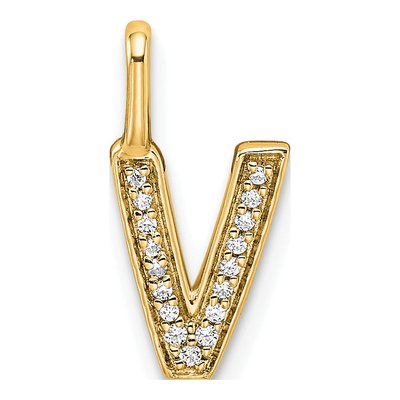 14K Yellow Gold 1/20 ct tw Diamond Letter V Pendant